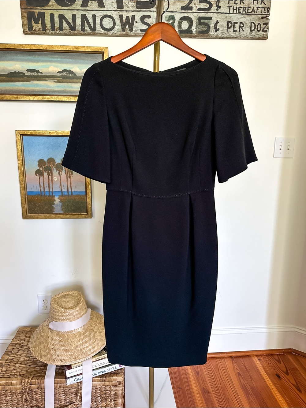 Rachel Roy Black Crepe Midi Bell Sleeve Dress Quiet Luxury Lined Size 0 Saks